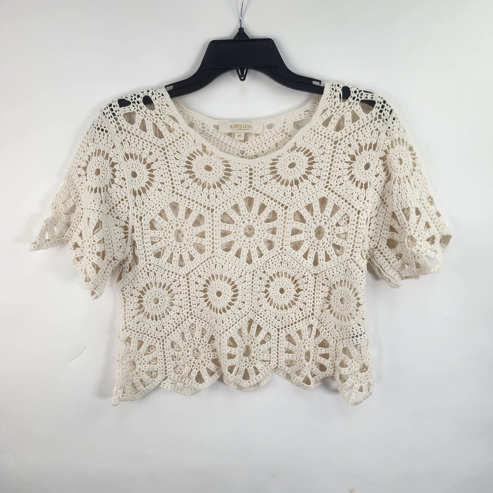 Rebellion Again Crochet Crop Top Women's M Boho Festival Layer